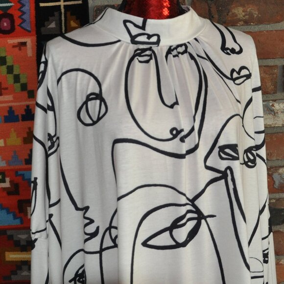 New Stlyewe Abstract Sketched Faces Tunic Top Dress. Wearable art. 2XL - Picture 2 of 11